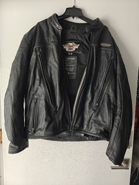 MEN'S Size 2XL HARLEY DAVIDSON FXRG 98518-05vm LEATHER JACKET ARMORED BLACK EUC